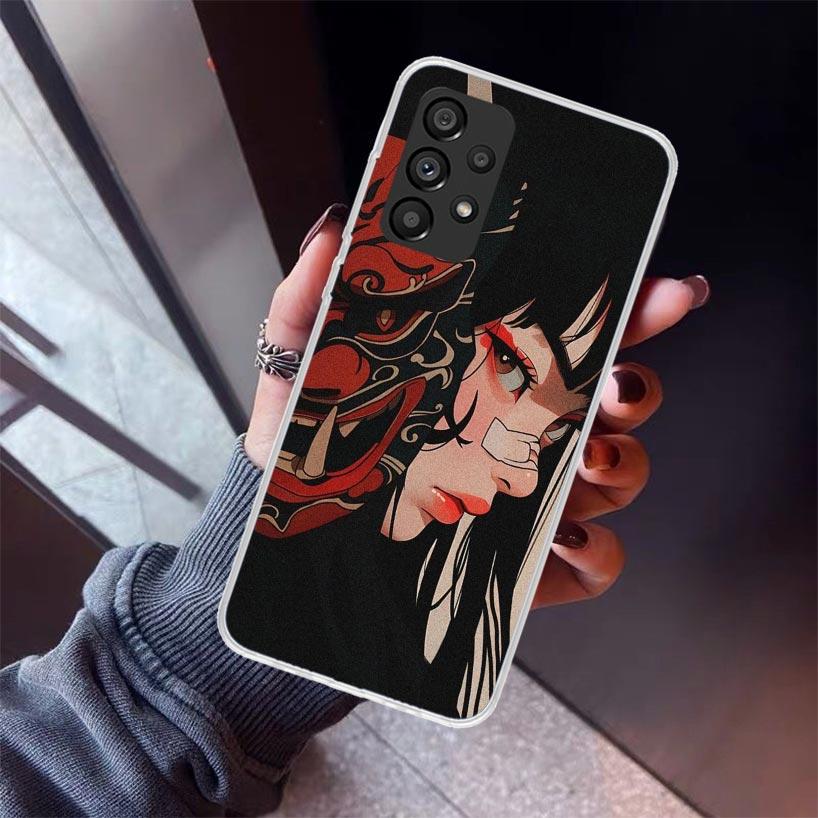 Japanese Oni Mask Girl Phone Case For Samsung Galaxy A12 A52S A42 A32 A22 A51 A50 Note 20 Ultra 10 S10 Plus A71 A70 A31 A30 A10S