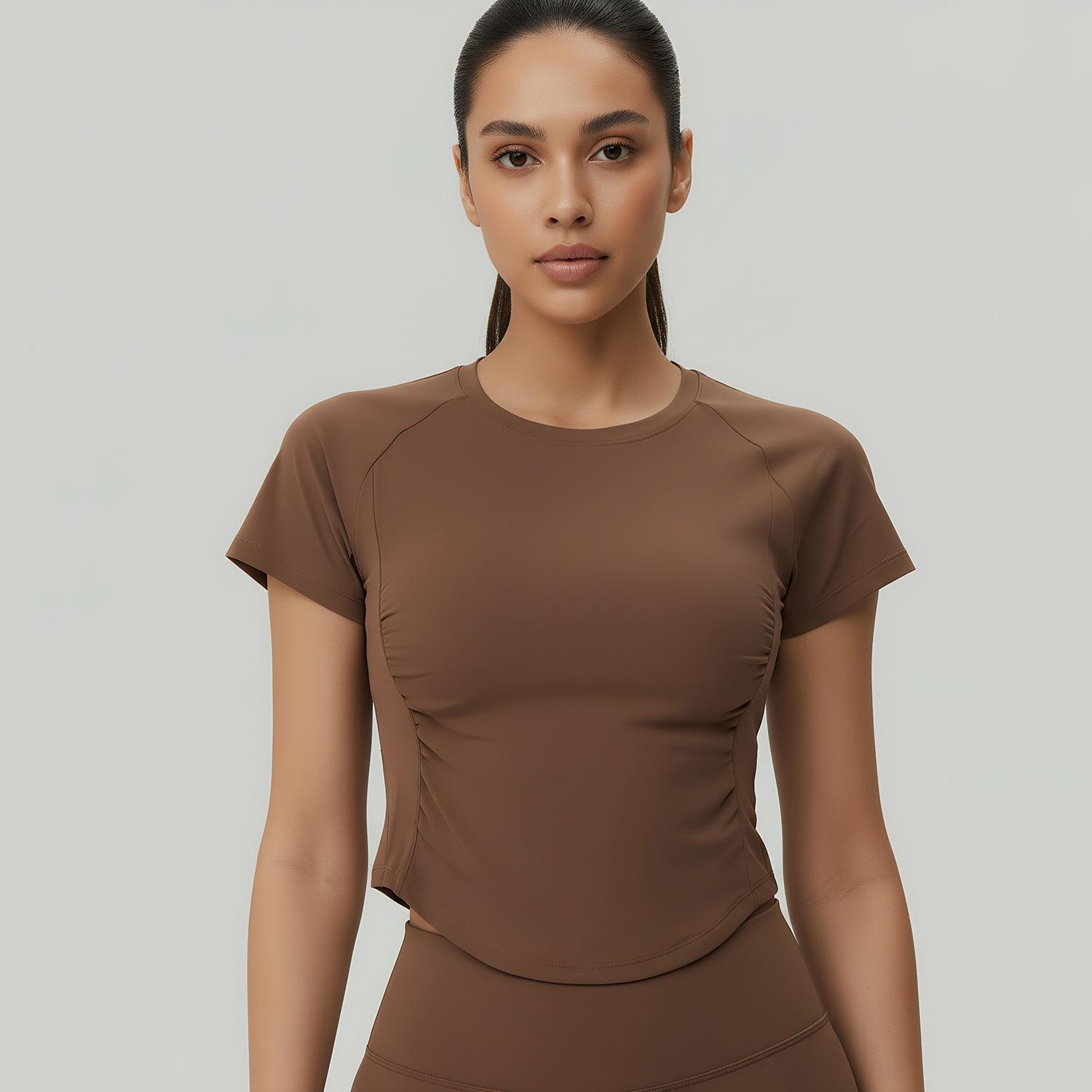 

Women s Slimming Ruched Cropped Sports T-Shirt, Quick-Dry Cut-Out Bodycon Yoga Top Extra Large