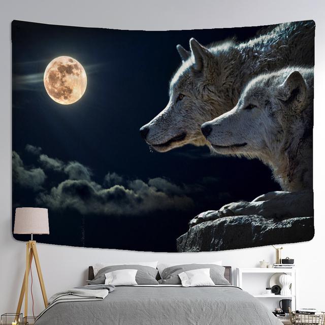 Fantasy Wolf Tapestry Wall Hanging Animal Aesthetic Room Decoration Bohemian Psychedelic Mandala Home Dormitory Wall Decoration