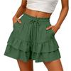 Women Casual Loose Fit Three Layer Ruffle Shorts with Elastic Waist and Drawstring for Everyday Wear Comfortable Style