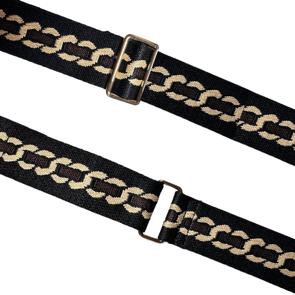 [DDBody] Embroidered Shoulder Strap, Replacement Bag Strap, Genuine Leather, Original Wide, Women's (Black Chain, 141cm X 3.8cm)