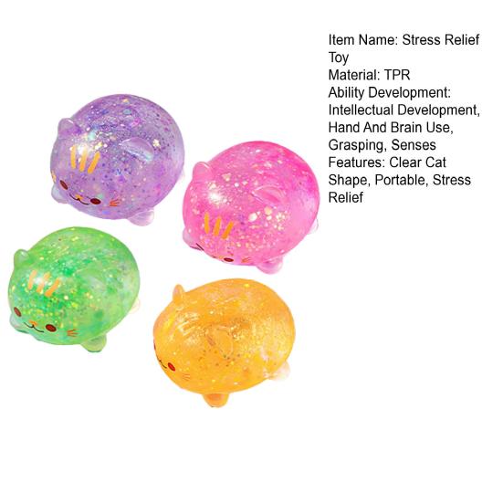 1/2/3Pcs Mini Cat Squeeze Toy Stress Relief Clear Glitter Kitten Stress Sugar Ball Sensory Toy Decompression Fidget Toy Party Favors