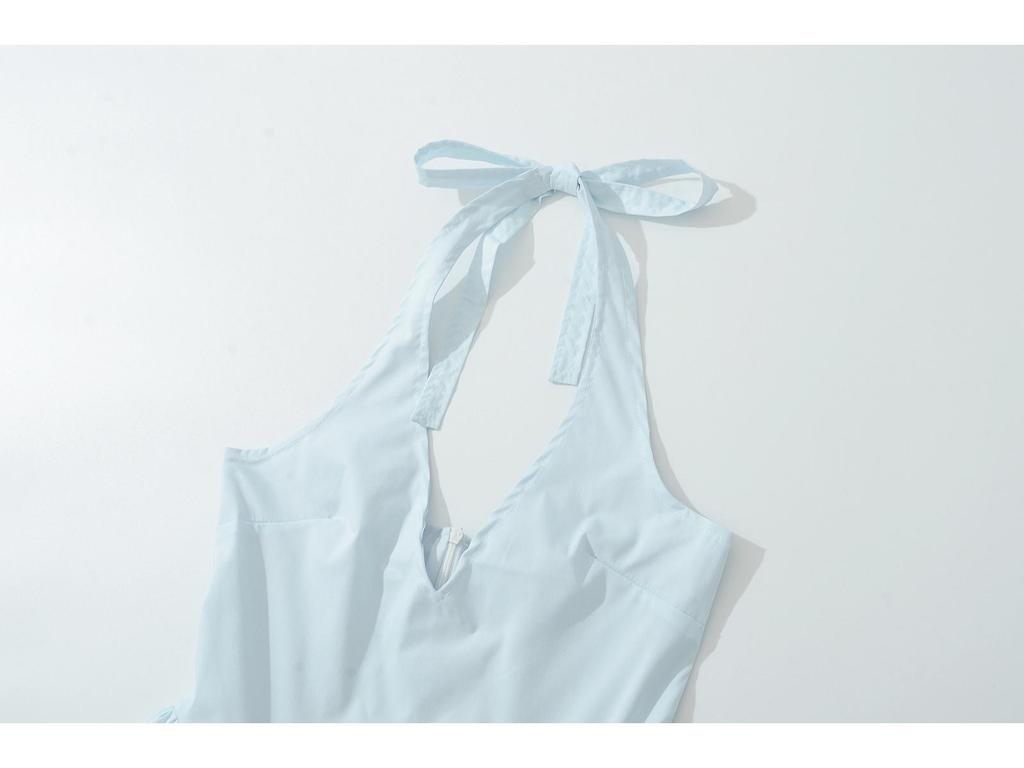 French Socialite Summer Halterneck Deep V-Neck Pleated Dress
