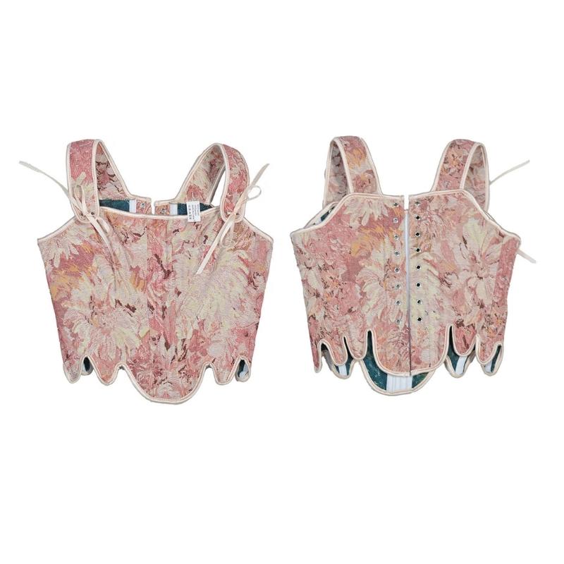 Tie Up Corset TankTop for Women Slimming Body Shaper LaceUp Tied Waist Trainer Girdle Teens Girl French Style Bustier