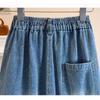 DIMANAF 2026 Summer New Plus Size Women Wide Leg Jeans Pants Casual Elastic Waist Short Pants Denim Cotton Blue Loose Shorts