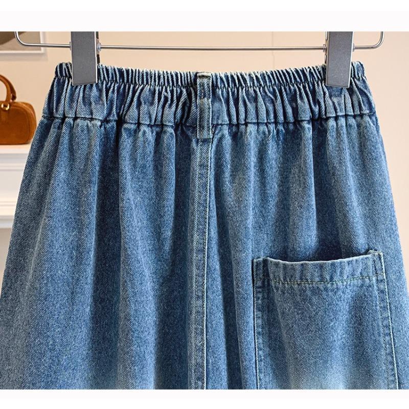 DIMANAF 2026 Summer New Plus Size Women Wide Leg Jeans Pants Casual Elastic Waist Short Pants Denim Cotton Blue Loose Shorts