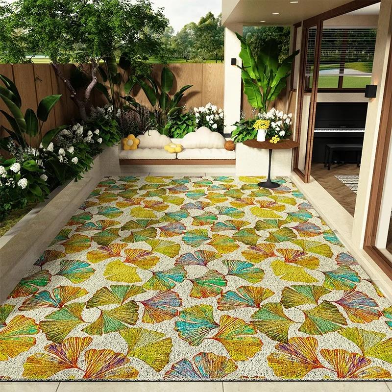 Balcony Floor Mats Non-slip Waterproof Sun-proof Carpet Flower Pattern Garden Courtyard Terrace Rug Large Size Home Decor Mats