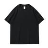 T-shirt bianca girocollo larga da 230g in puro cotone pesante con design versatile e logo stampato personalizzato.