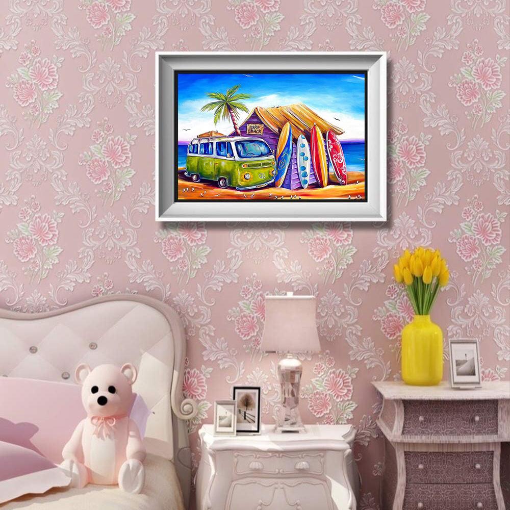 Pictură cu diamant DIY, desene animate, peisaj pe malul mării, kit cu punct de cruce, artă mozaic, pictură cu diamant, cerc complet/pătrat, decorare a casei cu diamant