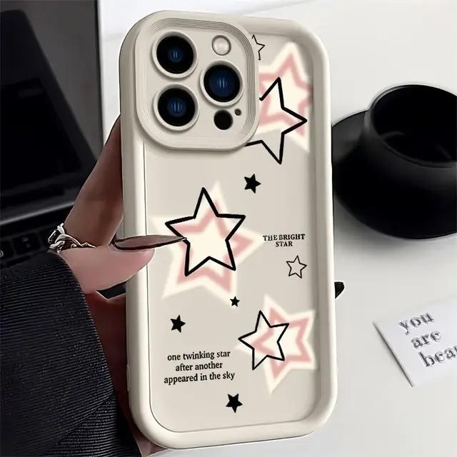 

Силіконовий чохол для телефону Cute Pink Stars для iPhone 15 14 Pro Max 13 12 11 Pro Max X XS XR 7 8 15 14 Plus SE 2024 протиударний чохол For iphone12mini білий