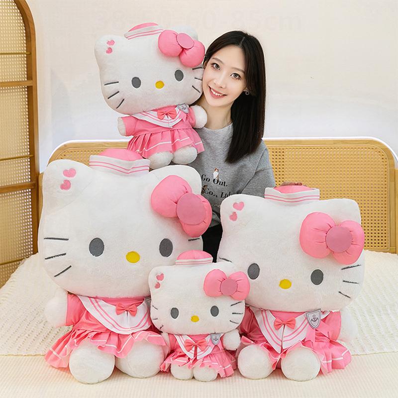 New Kawaii Sanrio KT Cat Plush Toy Hello Kitty Stuffed Doll Kids Birthday Gifts Cute Hello Kitty Doll for Collection Plushie