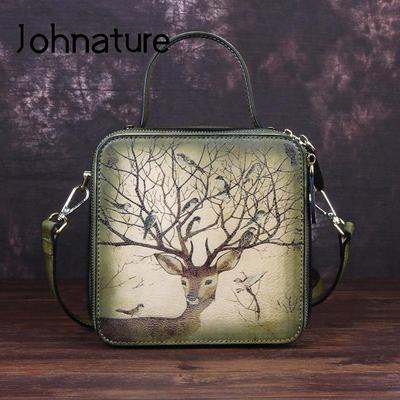 Retro Small Bag Genuine Leather Women Handbag Hand Brushed Animal Prints Cowhide Shoulder & Crossbody Bags