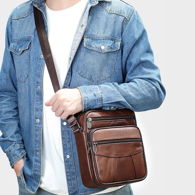 Neue vertikale Umhängetasche aus echtem Leder für Herren, lässige Umhängetasche aus vollnarbigem Leder, verstellbare Business-Umhängetasche aus Leder für Herren