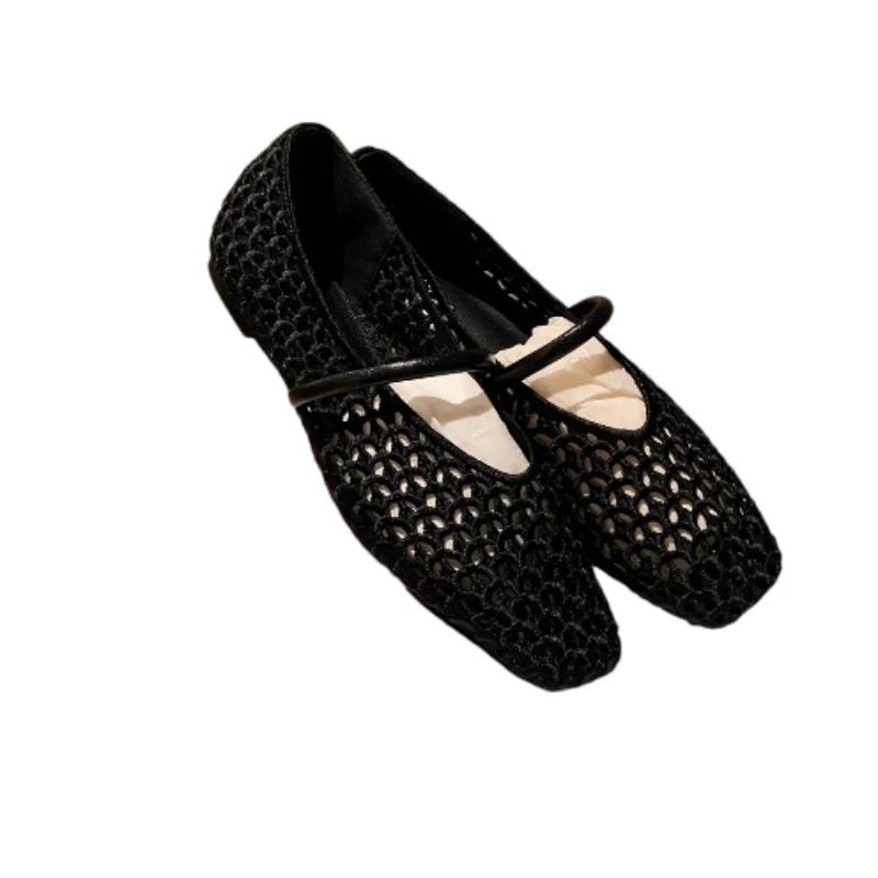 

Женские балетки с сеткой и квадратным носком, повседневные лоферы, туфли Мэри Джейн, сандалии, лето 2025, новый дизайнер 40