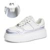 Foam Sole Leather Little White Shoes Women's 2025 Spring New Silver Heightening Board Shoes Casual Platform Ins Style Women's Shoes