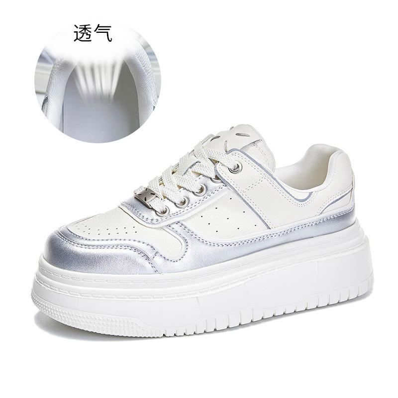 

Foam sole leather little white shoes women s 2025 spring new silver heightening board shoes casual platform ins style women s shoes 35 серебряный