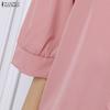 ZANZEA Women Casual Turn Down Collar Loose 3/4 Sleeve Blouse