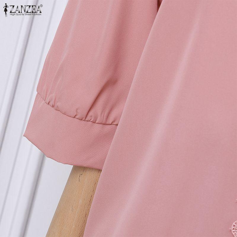 ZANZEA Women Casual Turn Down Collar Loose 3/4 Sleeve Blouse