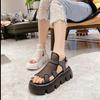 Sandals Women Summer  Fashion Thick-bottomed Breathable Eugene Yarn Mesh Magic Paste Roman Sandals Hook & Loop