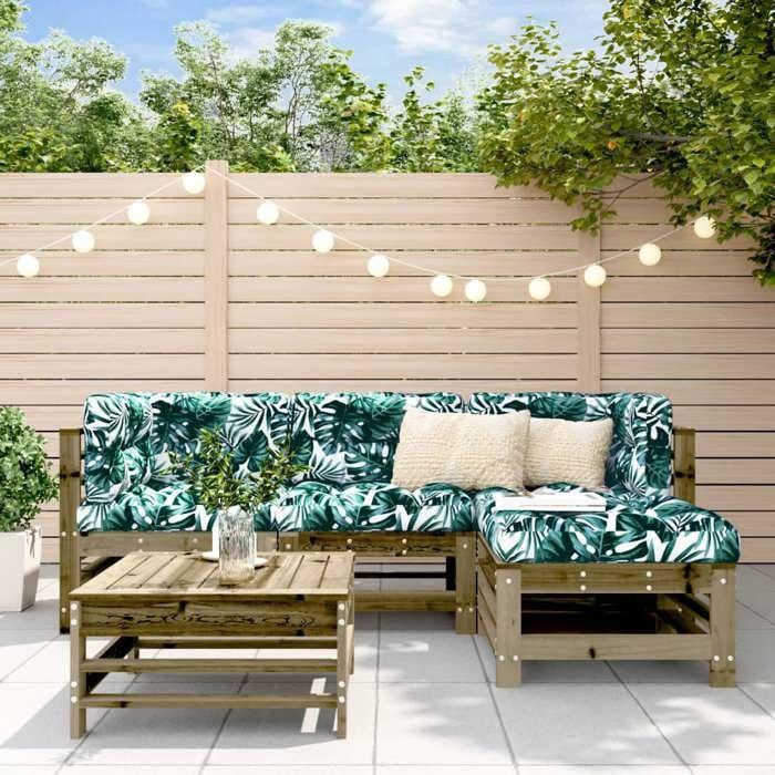 VidaXL Salon de Jardin avec Coussins 5 pcs, Canapé avec Dossier et Accoudoir, Ensemble de Meubles avec Table Basse Patio 3185807