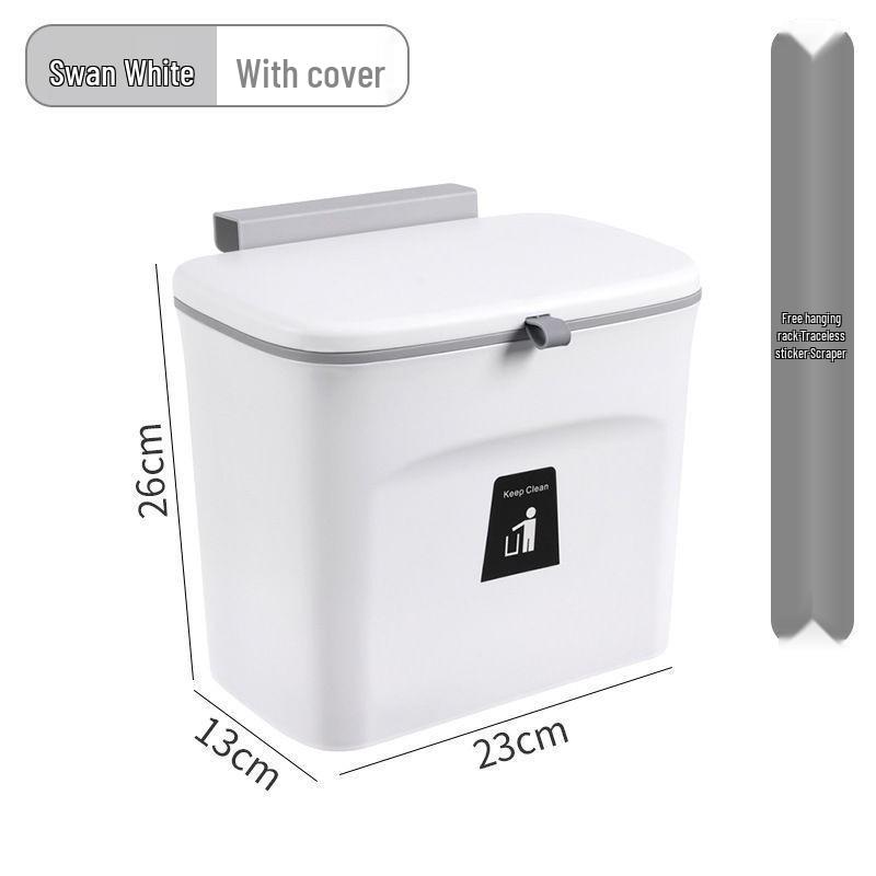 Cream Wall-Mounted Kitchen Trash Bin with Lid