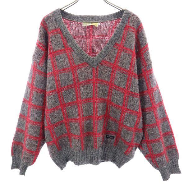 

ICEWEAR 80s vintage wool check Long sleeve V neck knit S Gray sweater Men s Used