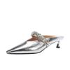 Strasskette mit spitzem mittlerem Absatz Muller Schuhe Damen Stiletto Temperament Halbsandalen hoher Absatz