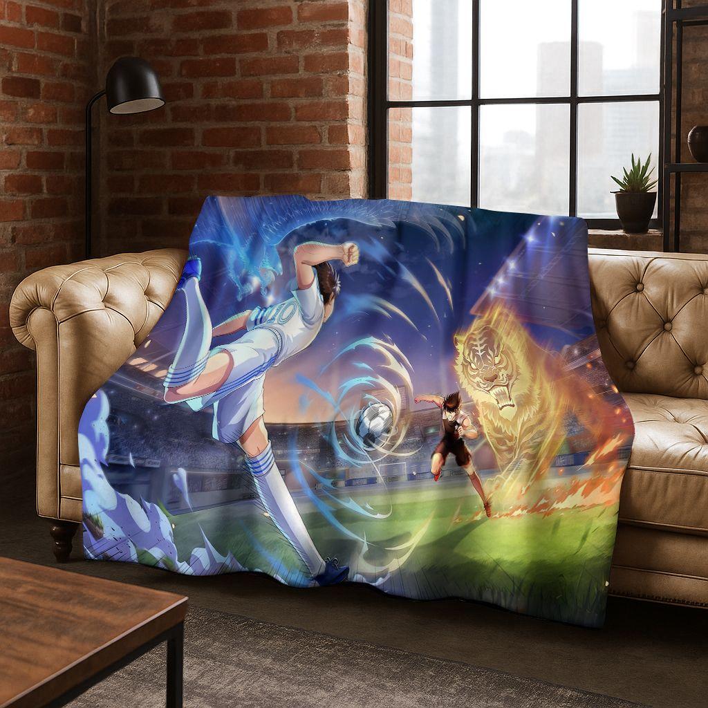 3D Cartoon Captain Ozora Tsubasa Football Anime Flannel Blanket,Warm and Cozy Soft Throw Blanket for Home Bedroom Bed Sofa Cover