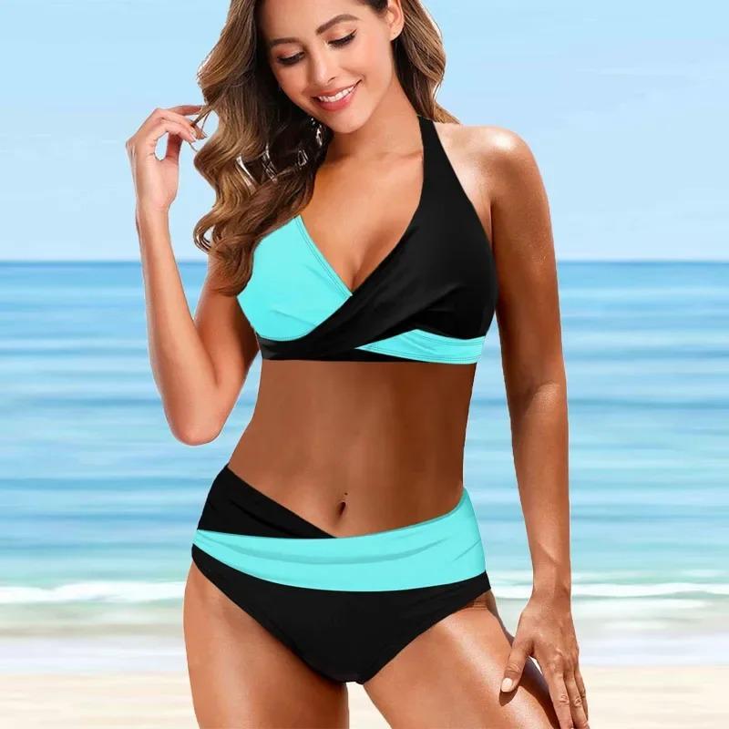 Kadın Yüzme Mayosu Halter Mayo İki Parça Mayo Çiçekli Çiçekli Kaju Baskılı Tankini Üst Boyshorts Yüzme S-5XL