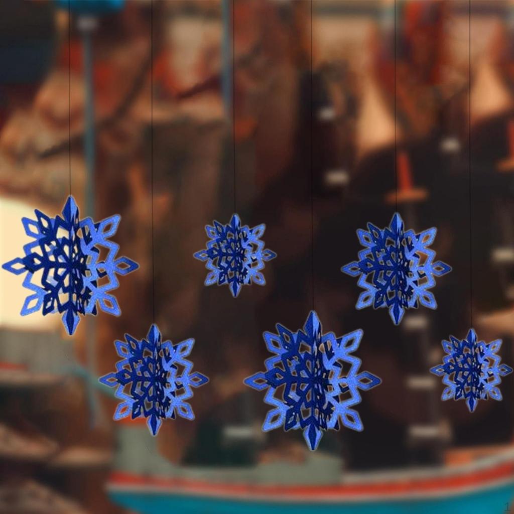 6Pcs Blue Snowflake Hanging Decoration Three Sizes for Wedding Multipurpose Accessories Christmas