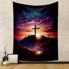 Cross Silhouette Sunset Clouds Hill Nature Calm Patterned Tapestry for Bedroom and Living Room Home Decor