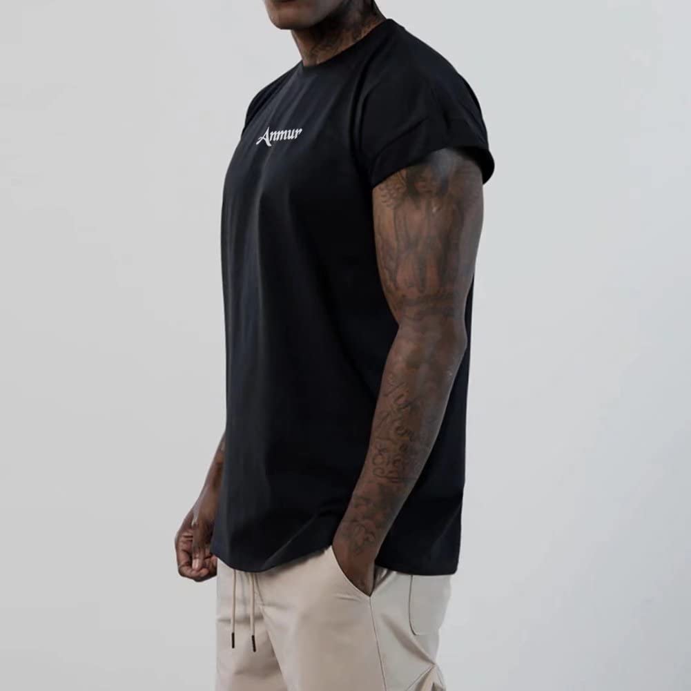[Anmur] Men's Short-Sleeve T-Shirt, Training Wear, Sweat-Wicking, Quick-Drying, Innerwear, Top, Gym, Strength Training, Fitness, Loose Fit, Black, XL