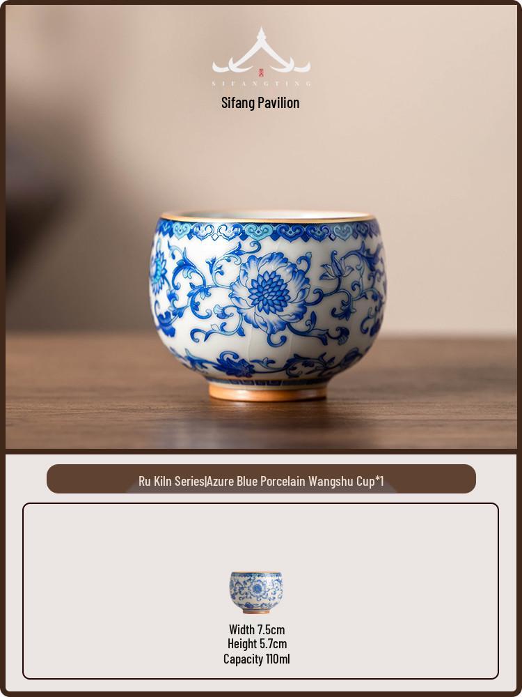 Ru Kiln Blue and White Porcelain Gongfu Tea Cup - Master’s Ceramic for Tasting and Brewing Tea. Under 200mL