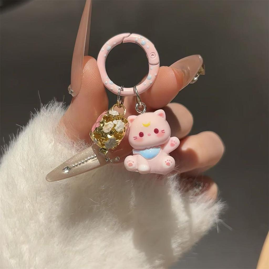 Cute Lucky Cat Bell Keychain Cartoon Bag Pendant Girl Sweet Key Ring Pendant Girlfriend Gift