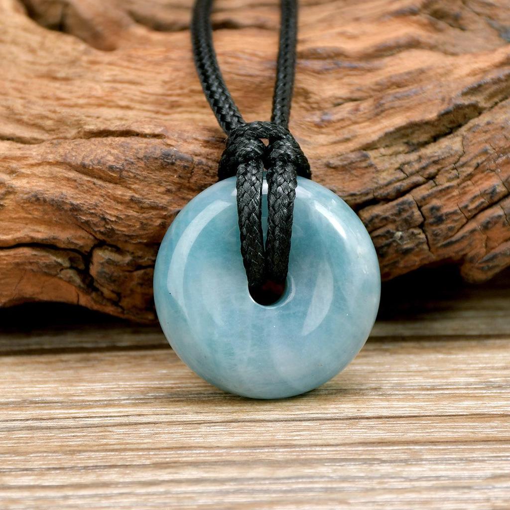 Green Aventurine Round Pendant Necklace with Leather Cord