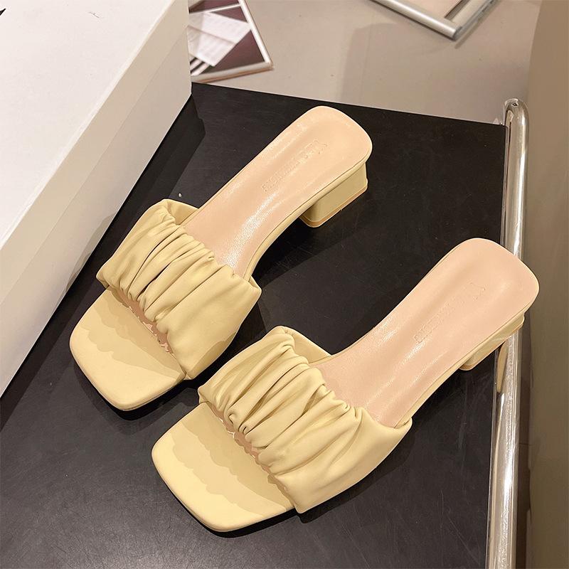Thick Heel Gentle Wind Cool Slippers Women's Spring New Popular Versatile Outer Wear French Flat Bottom One-word Shoes Women