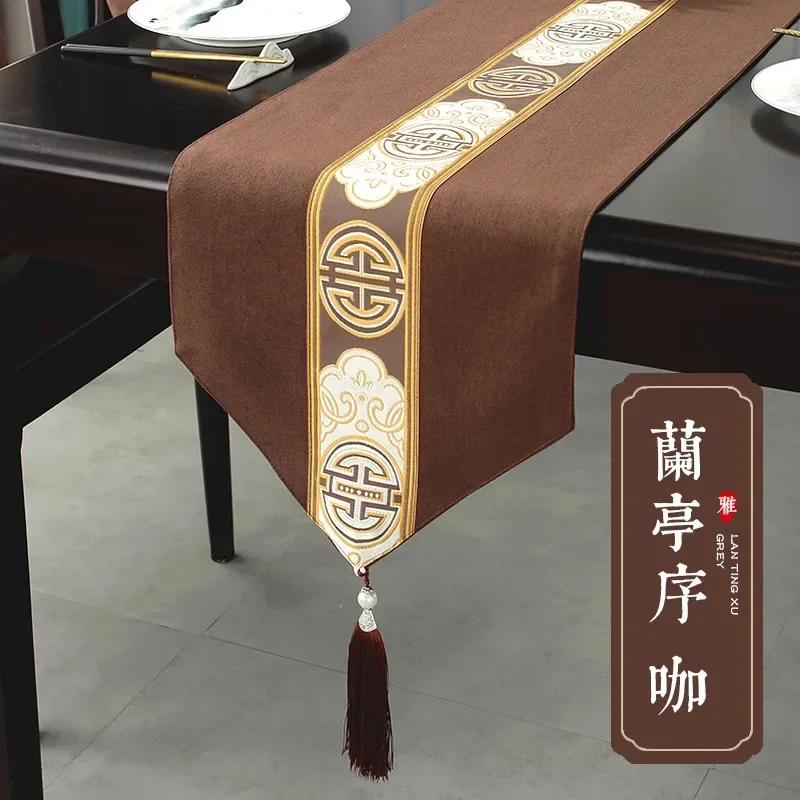 Chinese Style Table Runner Luxury Cotton Linen Jacquard Table Runners Decorative Bed Runner Classic Table Flag Living Room Hotel