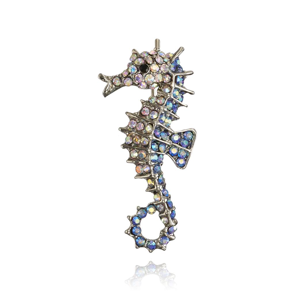 Rinhoo Sparkling Rhinestone Seahorse Brooches Fashion Cute Sea Animal Brooch Pins for Kids Women 3 Color Available Badge Jewelry
