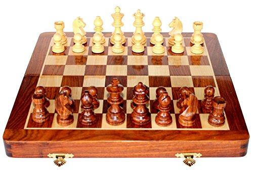 StonKraft Handcrafted Premium Wood 31 x 31 cm Chess Set - Rosewood Folding Magnetic Set with Storage