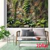 2D Nature Photo Backdrop Green Ivy Stone Wall with Tropical Plants Background