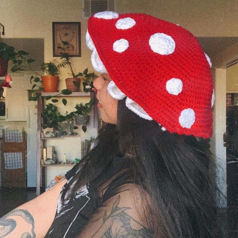 Funny Knitted Beanie Hat Halloween Mushroom Slouchy Hat Mushroom Costume