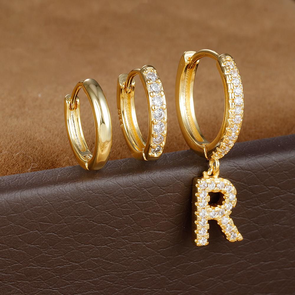 3PCS Trendy Stainless Steel Initial A-Z Letter Hoop Earrings Set For Women Fashion Huggies Cartilage Helix Piercing Jewelry