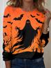 Women's Halloween 3D Printed Pumpkin Face Bat Long Sleeve Shirt Autumn Loose Casual Polyester Round Neck Fashion Casual Top
