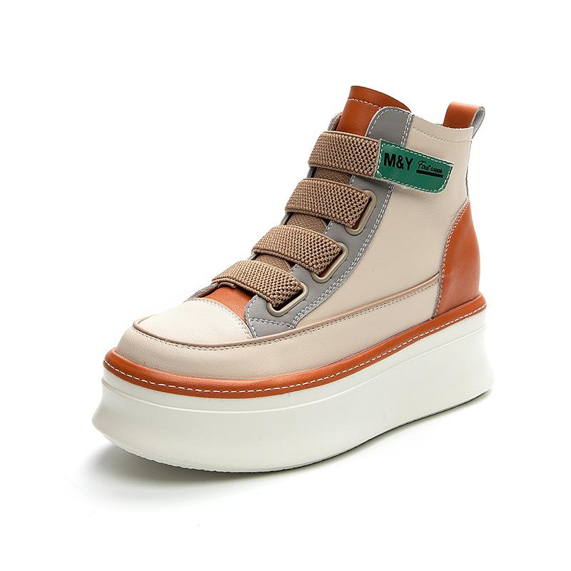 Mote 8cm Ku Ekte Skinn Plattform Kile Fritidssko Høst Ankel Midt på Leggen Støvler Dame Ankelstøvletter Krok Kvinners Motesko