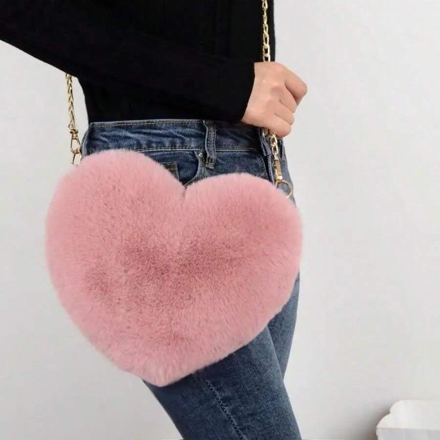Fur Chain Plush Bag Cross-body Bag Peach Heart Heart Bag Valentine's Day Birthday Gift Bestie Handbag Purses and Handbags