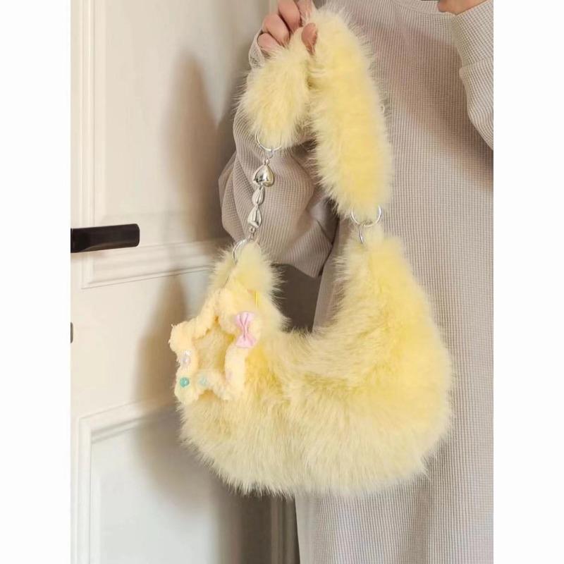 

Модная пушистая сумка подмышку, нишевая ручная сумка подмышку жёлтый