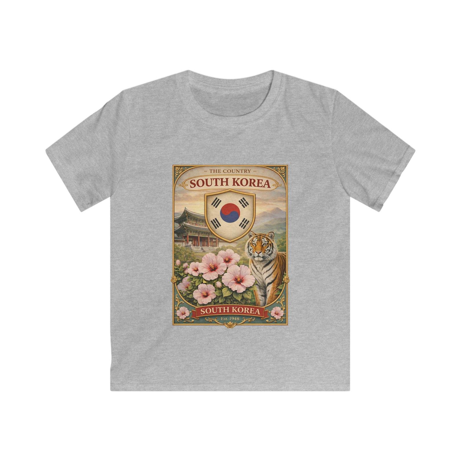 South Korea Vintage Poster Kids Tee | Tiger, Hibiscus, Taeguk Flag 150