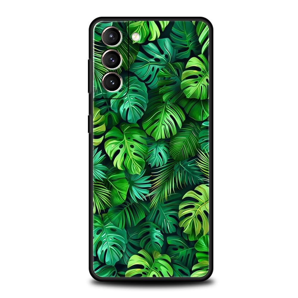 Leaves Monstera Green Phone Case For Samsung Galaxy S26 Ultra S25 Plus S24 FE S23 S22 5G S21 S20 Cover Black Soft