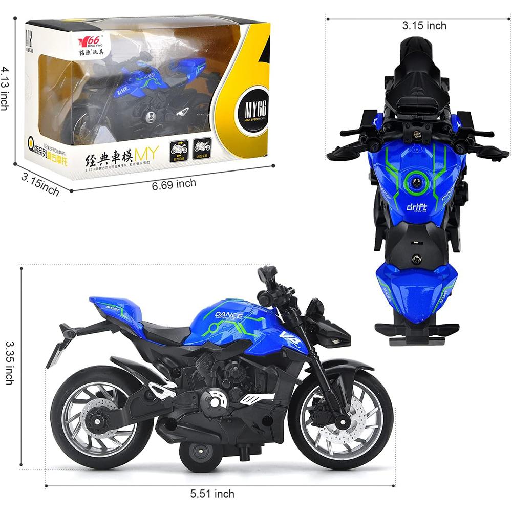 1/12 Pull Back V4 Motorradspielzeug, Geschenk mit Musikbeleuchtung, Street Fighter-Motorräder Spielzeug für Jungen Kinder im Alter von 3–12 Jahren
