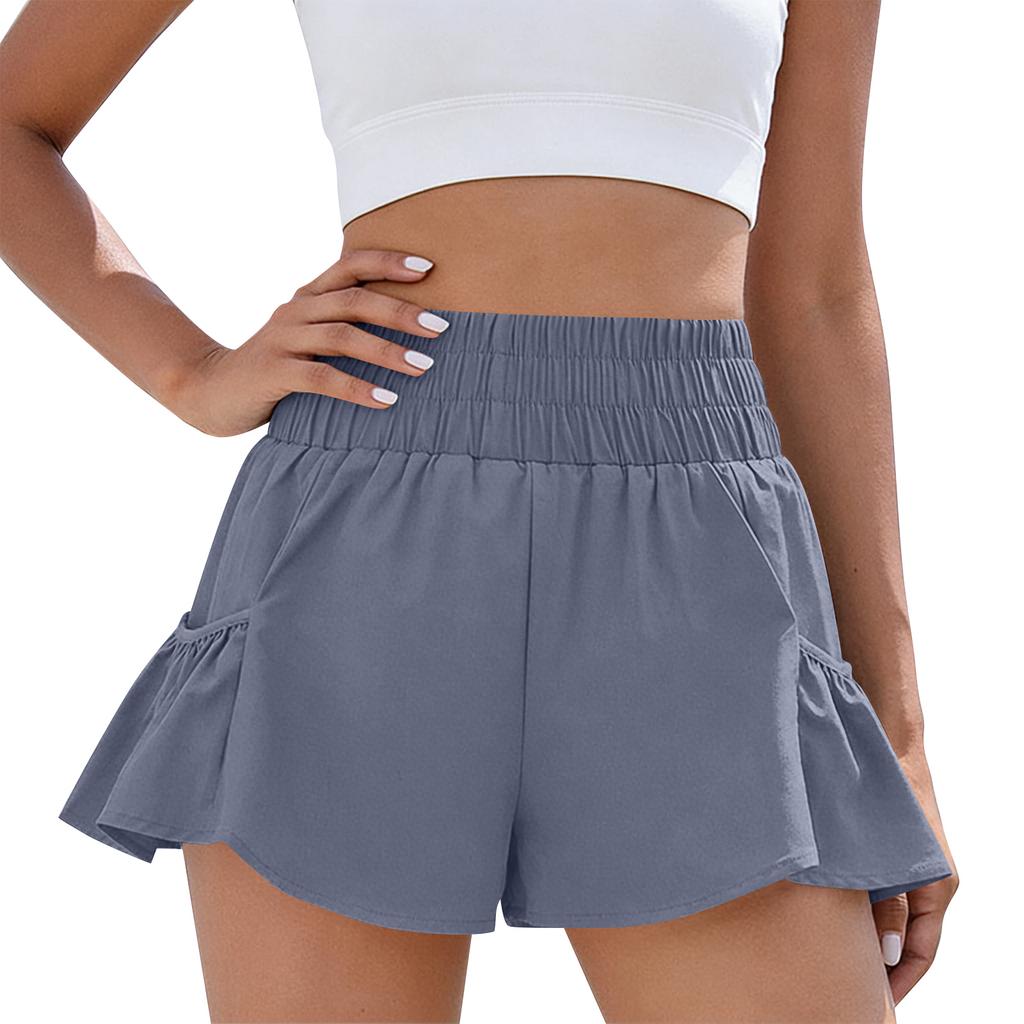 High Waist Ruffle Hem Shorts for Women Elastic Waistband Flowy Casual Shorts with Pockets Lightweight Fabric Design
